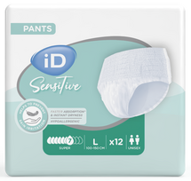 iD Sensitive Super L (100–150 cm) sauskelnės-kelnaitės šlapimo ir išmatų nelaikymui, 12 porų