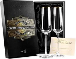 Šampano taurės su aukso apvadu, 2 vnt. rinkinys, krištolinės fleitos šampano taurės šampanui, putojančiam vynui ir prosecco, elegantiška taurė ilga kojele jauniesiems, vestuvėms, jubiliejui