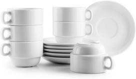 Ibili - 6 puodelių rinkinys 170 ml su lėkštutėmis Castilla Blanca, porcelianas