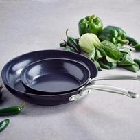Greenpan Barcelona kieto anoduoto aliuminio keptuvių rinkinys su sveika keramikos nepridegančia danga, 2 dalių, 20 cm ir 28 cm, be Pfas, nerūdijančio plieno rankena, atsparus įbrėžimams, indukcinis, tinkamas orkaitėje