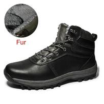Winter Outdoor Lightweight Warm Men Boots Leather Fur Plus Men Snow Boots Handmade Waterproof Working Ankle Boots High Top Men Shoes 39 juoda