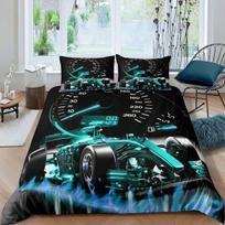 Homemissing vaikiškas sportinio automobilio formulės lenktynių antklodės užvalkalas 220 x 240 cm berniukams mergaitėms ekstremalaus sporto patalynė šaunus greitis mėlynas žalias antklodės užvalkalas