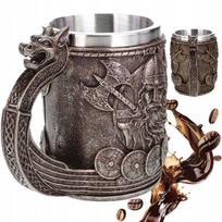 Unikalus alaus bokalas - plienas 304, derva, vikingų dizainas - 550ml