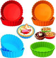 Qhklew silikoninės mini tartaletės formelės, 8 vnt. tarteletės formelių rinkinys, silikonas, 10 cm tartaletės formelės, kišo formelė, daugkartinio naudojimo kišo formelė, maža tartoms, kišams, pyragams