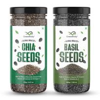 GreenFinity Sveikų sėklų rinkinys - Čija sėklos (175 g) Baziliko sėklos (200g) | Turtingas Omega-3, maistinių skaidulų, antioksidantų | Žalios sėklos svorio metimui, gray
