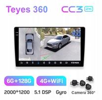 Automobilinė multimedija TEYES CC3 2K, 10", 6+128GB, Android, GPS, CarPlay, su 360° vaizdo ir galinio vaizdo kameromis