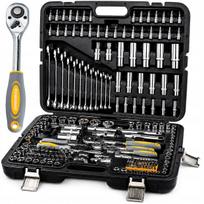 Galvučių rinkinys 216 vnt., su terkšlėmis 1/2", 3/8", 1/4", CrV, lagamine