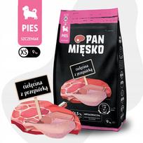 Sausas šunų maistas mažų veislių jauniems šuniukams, veršiena su putpele, Pan Mięsko, 9 kg