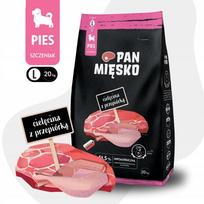 Sausas pašaras didelių veislių šuniukams Pan Mięsko, veršiena ir putpelė, 20 kg