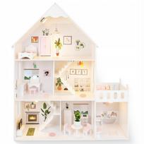 Medinis lėlių namas Kinderplay su LED, baldais ir garažu, 118 cm