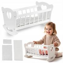 Lėlės lovelė Kinderplay, medinė, balta, su patalyne