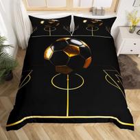 Homemissing futbolo patalynės komplektas 140 x 200 cm prabangus juodo aukso futbolo kamuolio patalynės komplektas futbolo sporto arenos antklodės užvalkalas kvėpuojantis dekoratyvinis antklodės užvalkalas