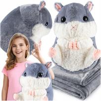 Pliušinis žaislas pagalvė „Hamster“ su antklode 160x110 cm, 3in1