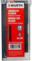 Würth 50x Snap-off peiliukai 18 mm itin aštrūs juodi stumdomi dozatoriai