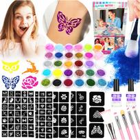 Laikinų tatuiruočių rinkinys, 2 vnt., 240 trafaretų, plaunamos blizgučių spalvos
