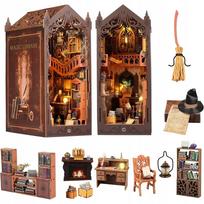 Medinis „DIY Book Nook“ knygų lentynos modelis su LED apšvietimu