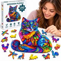 Medinė dėlionė "Rainbow Cat", 210 detalių, unikalių gyvūnų formų
