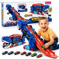 Dinozaurų transporteris su trasa ir 8 automobiliais