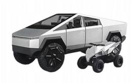 Metalinis Tesla Cybertruck modelis su keturračiu, 1:24, su garsu, LED, atidaromomis durimis