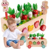 Medinis Montessori stumdukas rūšiavimo dėlionė su morkomis ir kirminėliais