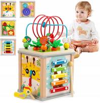 Medinis Montessori sensorinis rūšiavimo kubas su kirminėliais