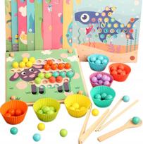 Medinė Montessori dėlionė su rutuliukais vaikams