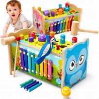 Medinis Montessori edukacinis kaladėlių ir plaktuko žaidimas vaikams