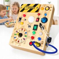 Medinė montessori lavinamoji lenta su LED šviesos jungikliu vaikams
