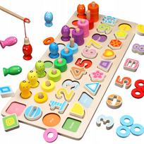 Medinė Montessori mokomoji dėlionė „Žuvytės su skaičiais“