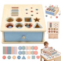 Medinė Montessori dėžė su dideliu kaladėlių rinkiniu vaikams