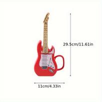 Keramikinis puodelis elektrinės gitaros formos su natomis, 3D naujoviškas kavos puodelis muzikos mylėtojams, ryškus raudonos/mėlynos spalvos dizainas, patvari dovana muzikantams, 450ml raudona