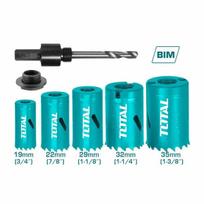 Gręžimo karūnėlių rinkinys TOTAL TACSH1071, Bi-metal, 5 vnt. (19–35 mm), 2 adapteriai