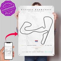 Zandvoort F Racing  Track Map D Texture Metal Poster Customized Wall Art Tin Sign Gift for Mancave Home Decor Room Accessories 20x30cm（7.8x11.8inch） white