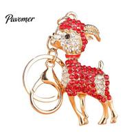Rhinestone Goat Keychain Bling Lamb for Backpack, Metal Car Key Animal Theme Ring, Sheep Pendant Backpacks and Handbags Chain Decoration raudona