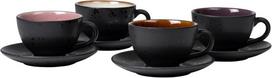 Bitz 4 stoneware kavos puodelių su lėkštute rinkinys 24cl gintaro, rožinės, violetinės, kreminės spalvos