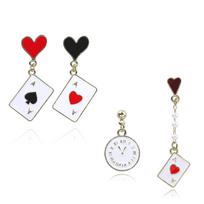 2 Pairs Unique Playing Card and Heart Earrings Comfortable Asymmetric Poker Alloy Dangle for Parties and Festivals gray