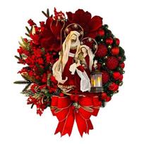 Raudona Kalėdinė girlianda 2D Aliejaus lempa Durų pakabinama Dirbtinė girlianda Daugkartinio naudojimo Plokšti Kalėdiniai papuošalai Langų Sienų dekoras 30x26cm raudona