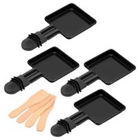 4pc Square Shape Mini Raclette Grill Pans Handle Cheese Melt Pan Non-Stick Stainless Steel BBQ Cooking Pans Eggs Cheese Melt Pan black