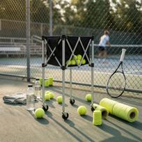 Tennis Ball Picker Wagon Wheeled Foldable Tennis Ball Wagon Sports Gear Wheels Rust-Resistant For Training black