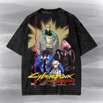 Cyberpunk Edgerunners II Vintage Acid Washed Tee - Roman Talia D King Graphic T Shirt and kids shirt, Season 2 Squad, Gift For Anime Fan. S gray