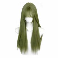 Karščiui atsparus „Cosplay Lolita“ perukas su kirpčiukais, sluoksniuotas ilgas vaisių žalios spalvos perukas Helovinui žalia