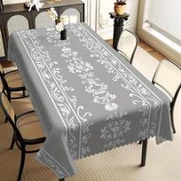 Elegantiškas pilkas damasko rašto gėlių staltiesė, baltas puošnus suktukų raštas, banguotas kraštas, atsparus dėmėms, valgomajam ir klasiciniams namams 54*72inch(137cm*183cm） gray