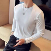 Spring Autumn Men's Slim Fit T-Shirt Solid Color Long Sleeve O-Neck Fashion Tshirt Men High Quality Stretch Casual Tees Tops Man 2XL