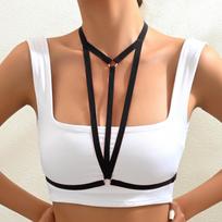 Black Temptation Elastic Body Harness & Erotic Bra Straps - Sexy Lingerie S0033 One Size, Adjustable juoda