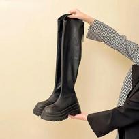 2024 Brand New Female Platform Thigh High Boots Fashion Slim Chunky Heels Over The Knee Boots Women Party Shoes Woman 38 smėlis