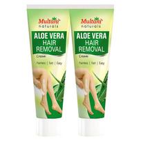 Multani Naturals Aloe Vera Hair Removal Cream 60 ml Pack of 2 Gentle Formula Vitamin E Smooth Skin for Men & Women green