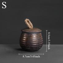 Coarse Pottery Threaded Tea Can Pu Erh Tea Storage Jar Household Sealed Jar Kitchen Seasoning Storage Container Home Accessories gray