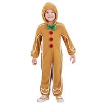 Christmas Gingerbread Man Jumpsuit With Hood Children's Halloween Party Costume Cosplay Clothes Xmas Kids Pajamas Gifts Kit XS-L beige