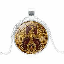 „Phoenix Pattern“ pakabukas „Cabochon“ senoviniai papuošalai, stiklo karoliai, grandinėlė moterims, dovana sidabras
