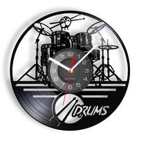 Būgnininkams pritaikytas būgnas sieninis laikrodis Muzikos instrumentas Būgnų komplektas Sieninis dekoras Vinilo plokštelė Sieninis laikrodis Muzikos mylėtojams Dovana būgnininkams